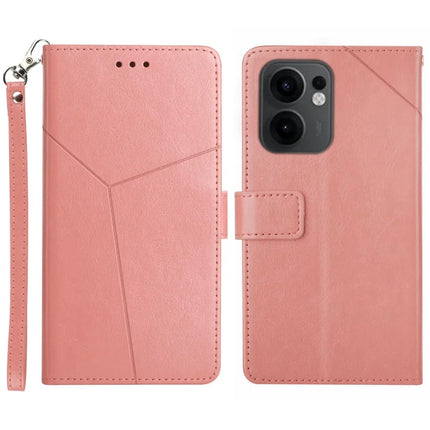 For Oppo Reno13 F 5G / 4G Case Y Shaped Lines Imprint Leather Phone Cover - Pink