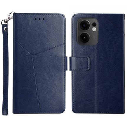 For Oppo Reno13 F 5G / 4G Case Y Shaped Lines Imprint Leather Phone Cover - Blue