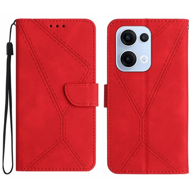 For Oppo Reno13 5G (Global) Case Skin Touch Lines Imprinted PU Leather Flip Phone Cover - Red