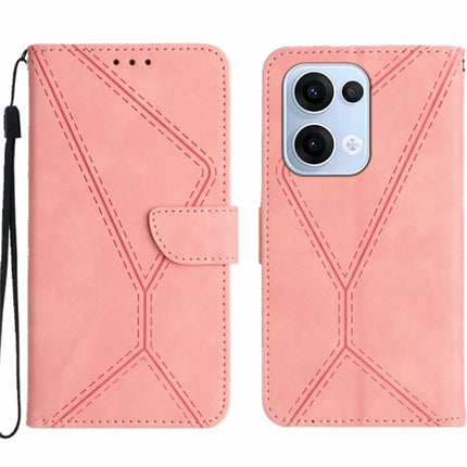 For Oppo Reno13 5G (Global) Case Skin Touch Lines Imprinted PU Leather Flip Phone Cover - Pink