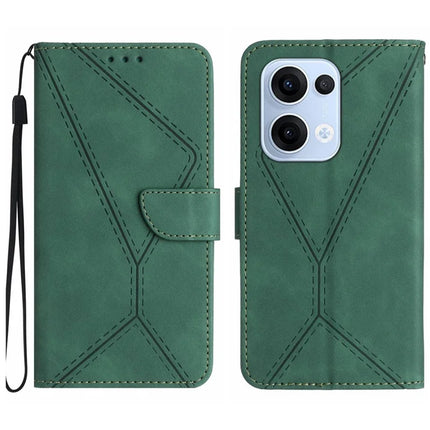 For Oppo Reno13 5G (Global) Case Skin Touch Lines Imprinted PU Leather Flip Phone Cover - Green