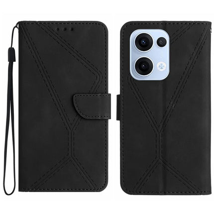 For Oppo Reno13 5G (Global) Case Skin Touch Lines Imprinted PU Leather Flip Phone Cover - Black