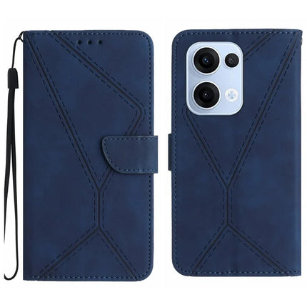For Oppo Reno13 5G (Global) Case Skin Touch Lines Imprinted PU Leather Flip Phone Cover - Blue