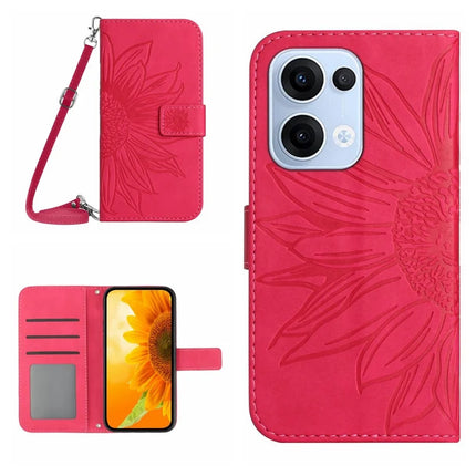 For Oppo Reno13 5G (Global) Case Sunflower Imprint PU Leather Phone Cover with Long Strap - Rose