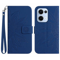 For Oppo Reno13 5G (Global) Case Sunflower Imprint Leather Wallet Phone Cover with Wrist Strap - Sapphire