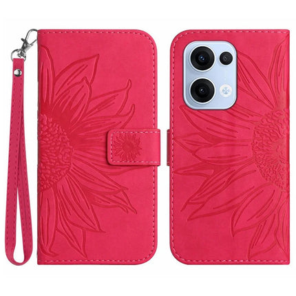 For Oppo Reno13 5G (Global) Case Sunflower Imprint Leather Wallet Phone Cover with Wrist Strap - Rose