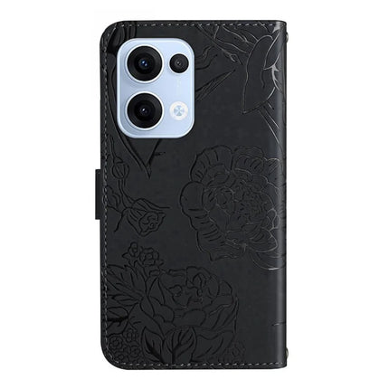 For Oppo Reno13 5G (Global) Case Butterfly Flower Imprinted Leather Phone Cover with Strap