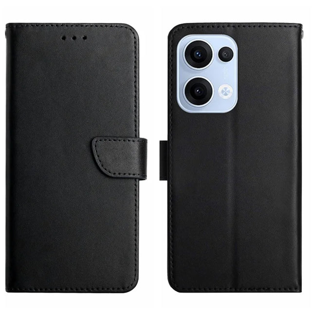 For Oppo Reno13 5G (Global) Case Genuine Cow Leather Phone Cover Nappa Texture - Black