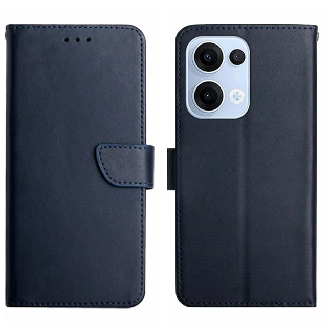 For Oppo Reno13 5G (Global) Case Genuine Cow Leather Phone Cover Nappa Texture - Blue