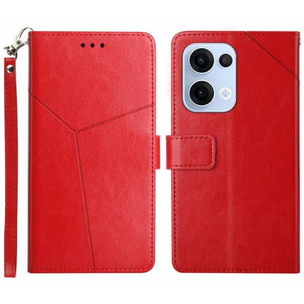 For Oppo Reno13 5G (Global) Case Y Shaped Lines Imprint Leather Phone Cover - Red