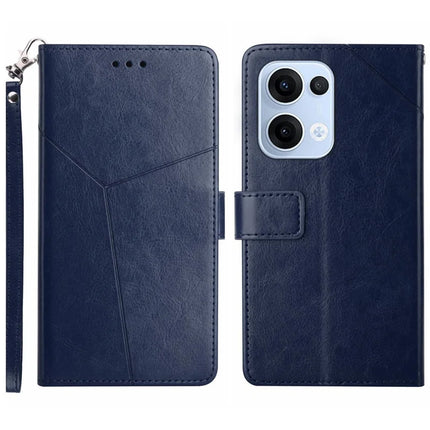 For Oppo Reno13 5G (Global) Case Y Shaped Lines Imprint Leather Phone Cover - Blue