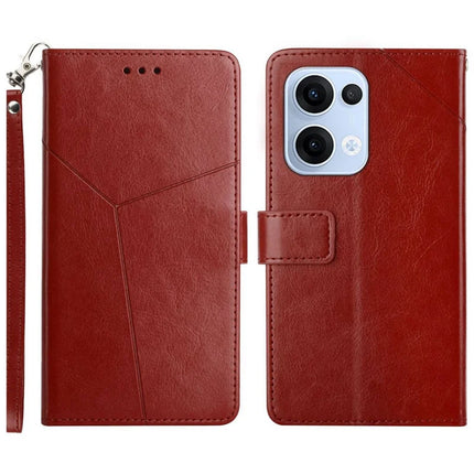 For Oppo Reno13 5G (Global) Case Y Shaped Lines Imprint Leather Phone Cover - Brown