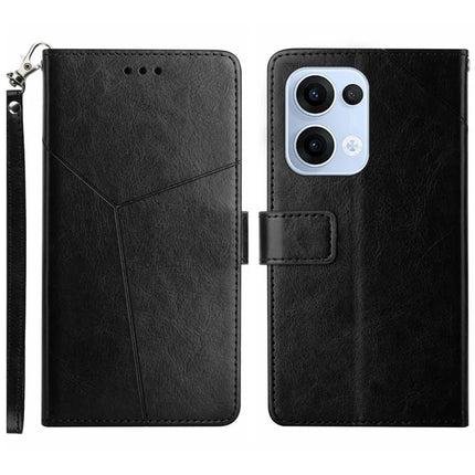 For Oppo Reno13 5G (Global) Case Y Shaped Lines Imprint Leather Phone Cover - Black