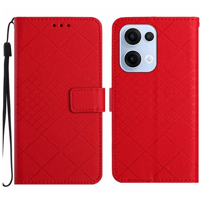 For Oppo Reno13 5G (Global) Wallet Phone Case Imprint PU Leather Flip Folio Cover - Red