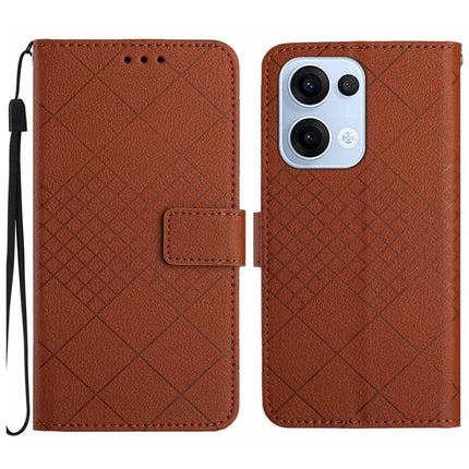 For Oppo Reno13 5G (Global) Wallet Phone Case Imprint PU Leather Flip Folio Cover - Brown