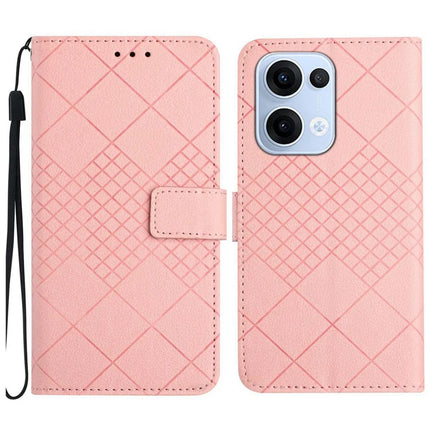 For Oppo Reno13 5G (Global) Wallet Phone Case Imprint PU Leather Flip Folio Cover - Pink
