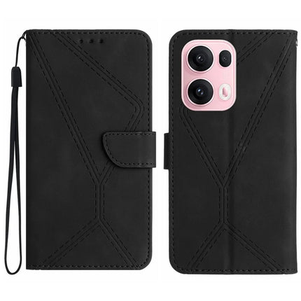 For Oppo Reno13 Pro 5G Case Skin Touch Lines Imprinted PU Leather Flip Phone Cover - Black