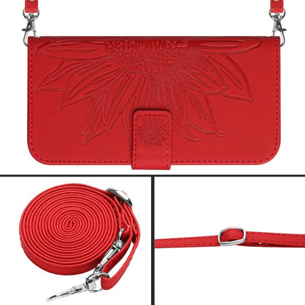 For Oppo Reno13 Pro 5G Case Sunflower Imprint PU Leather Phone Cover with Long Strap