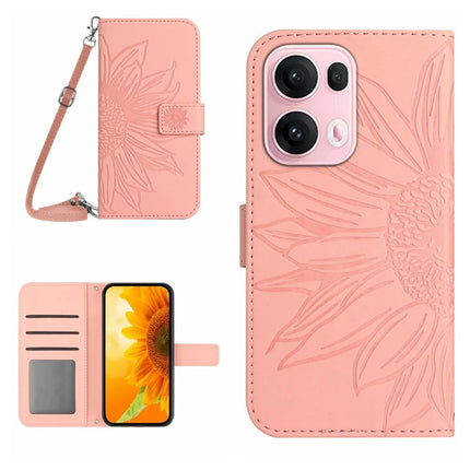 For Oppo Reno13 Pro 5G Case Sunflower Imprint PU Leather Phone Cover with Long Strap - Light Pink