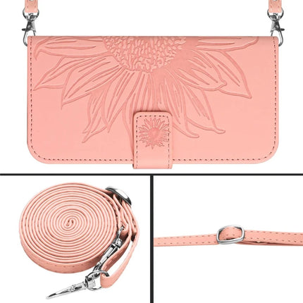 For Oppo Reno13 Pro 5G Case Sunflower Imprint PU Leather Phone Cover with Long Strap