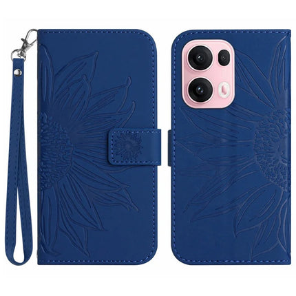 For Oppo Reno13 Pro 5G Case Sunflower Imprint Leather Wallet Phone Cover with Wrist Strap - Sapphire