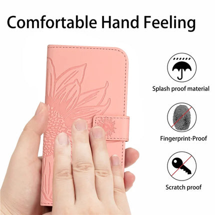 For Oppo Reno13 Pro 5G Case Sunflower Imprint Leather Wallet Phone Cover with Wrist Strap