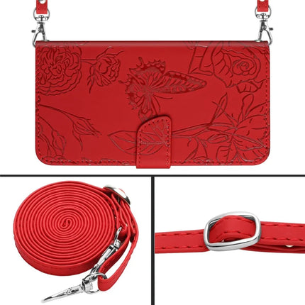 For Oppo Reno13 Pro 5G Case Butterfly Flower Imprint Leather Phone Cover with Shoulder Strap