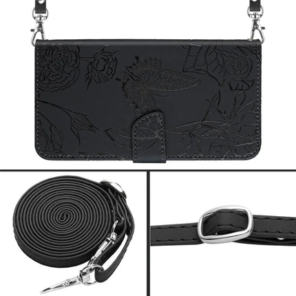 For Oppo Reno13 Pro 5G Case Butterfly Flower Imprint Leather Phone Cover with Shoulder Strap