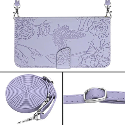 For Oppo Reno13 Pro 5G Case Butterfly Flower Imprint Leather Phone Cover with Shoulder Strap