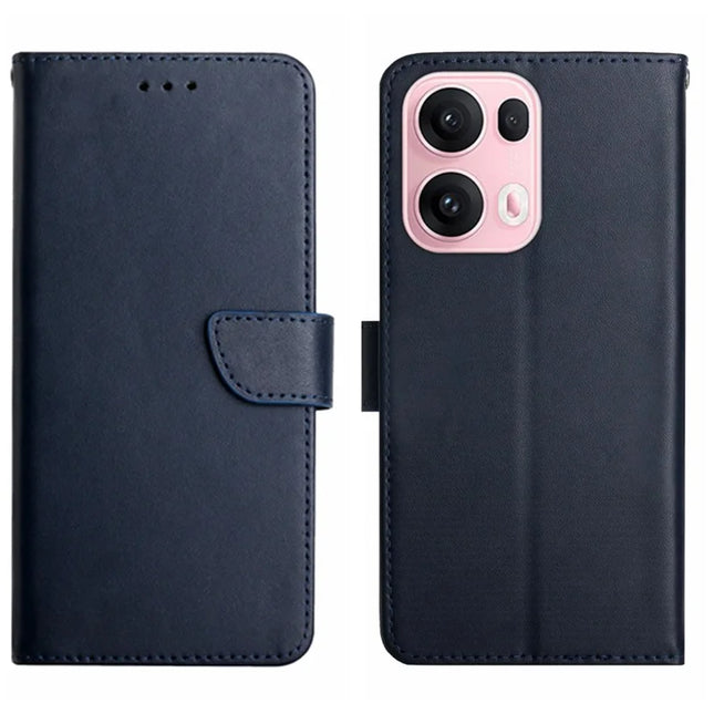 For Oppo Reno13 Pro 5G Case Genuine Cow Leather Phone Cover Nappa Texture - Blue