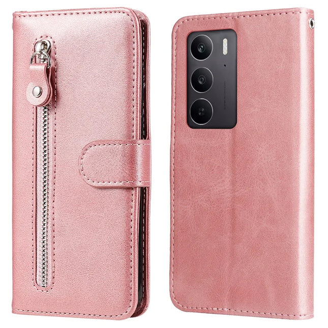 For Realme C75 / 14x 5G Case Zipper Wallet Calf Texture PU Leather Phone Cover - Pink