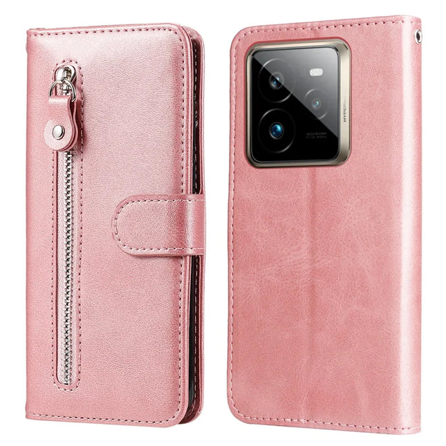 For Realme GT 7 Pro 5G Case Zipper Wallet Calf Texture PU Leather Phone Cover - Pink