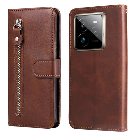 For Realme GT 7 Pro 5G Case Zipper Wallet Calf Texture PU Leather Phone Cover - Brown