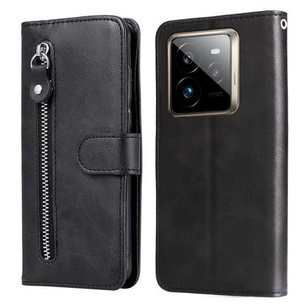 For Realme GT 7 Pro 5G Case Zipper Wallet Calf Texture PU Leather Phone Cover - Black