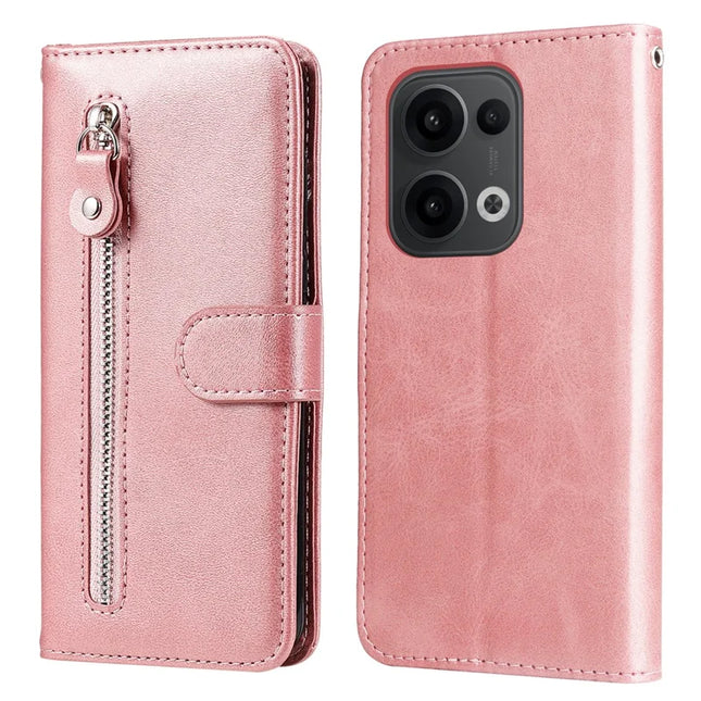 For Oppo Reno13 5G (Global) Case Zipper Wallet Calf Texture PU Leather Phone Cover - Pink