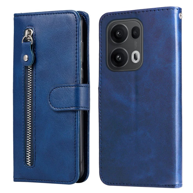 For Oppo Reno13 Pro 5G Case Zipper Wallet Calf Texture PU Leather Phone Cover - Blue