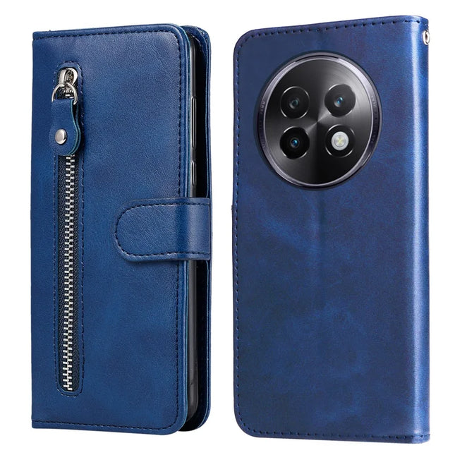 For Realme 13+ 5G / 13 Pro 5G (China) Case Zipper Wallet Calf Texture PU Leather Phone Cover - Blue
