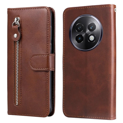 For Realme 13+ 5G / 13 Pro 5G (China) Case Zipper Wallet Calf Texture PU Leather Phone Cover - Brown