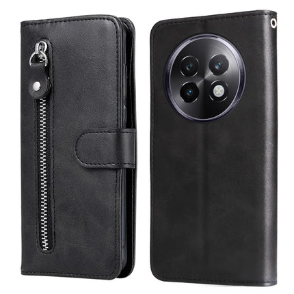 For Realme 13+ 5G / 13 Pro 5G (China) Case Zipper Wallet Calf Texture PU Leather Phone Cover - Black