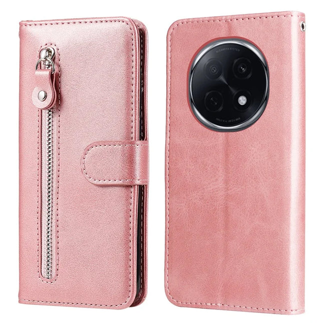 For Oppo A5 Pro 5G Case Zipper Wallet Calf Texture PU Leather Phone Cover - Pink