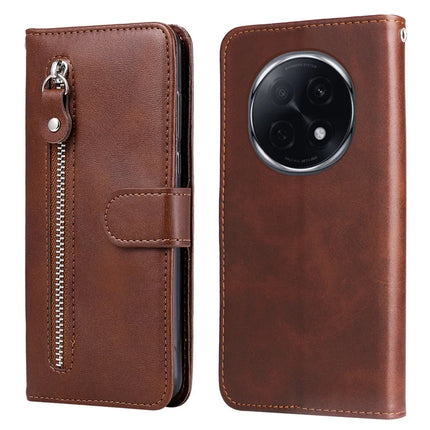 For Oppo A5 Pro 5G Case Zipper Wallet Calf Texture PU Leather Phone Cover - Brown