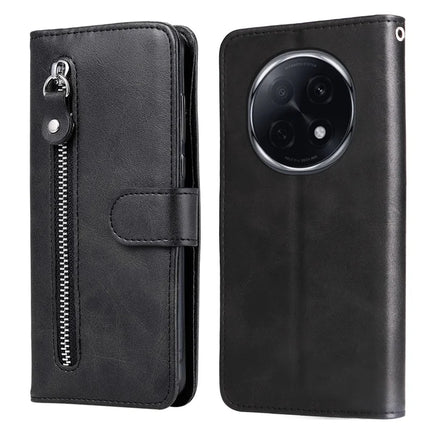 For Oppo A5 Pro 5G Case Zipper Wallet Calf Texture PU Leather Phone Cover - Black