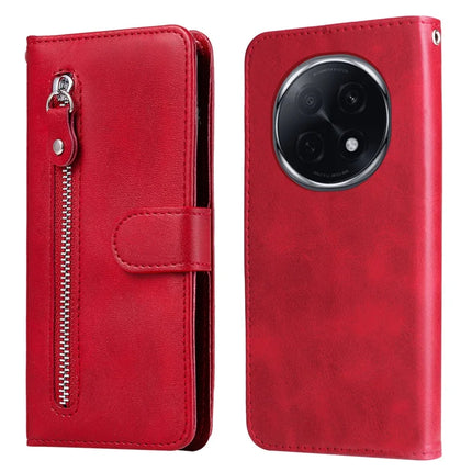 For Oppo A5 Pro 5G Case Zipper Wallet Calf Texture PU Leather Phone Cover - Red