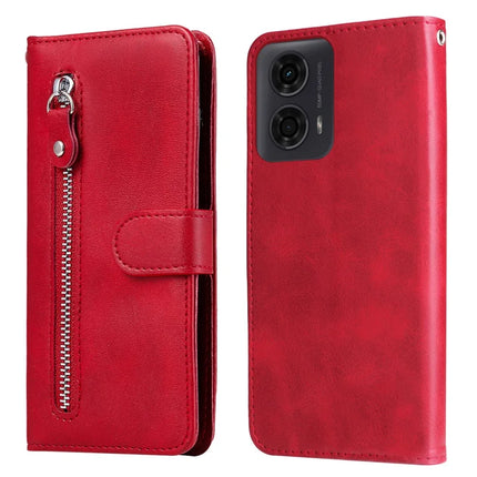 Zipper Wallet Case for Motorola Moto G04 4G / G24 4G / G04s 4G / E14 4G PU Leather Phone Cover Calf Texture - Red