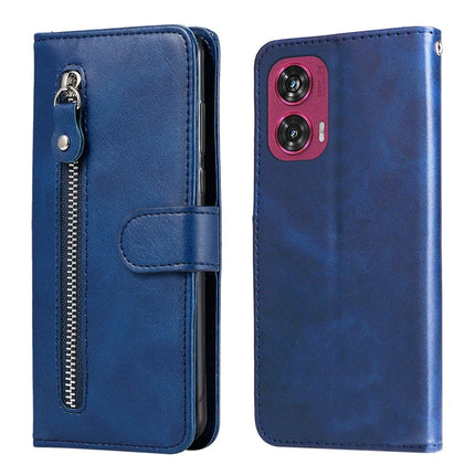 For Motorola Edge 50 Fusion 5G Case Zipper Wallet Calf Texture PU Leather Phone Cover - Blue
