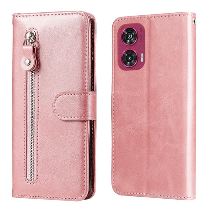 For Motorola Edge 50 Fusion 5G Case Zipper Wallet Calf Texture PU Leather Phone Cover - Pink