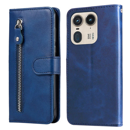 Zipper Wallet Case for Motorola Edge 50 Ultra 5G / Moto X50 Ultra 5G Calf Texture PU Leather Phone Cover - Blue