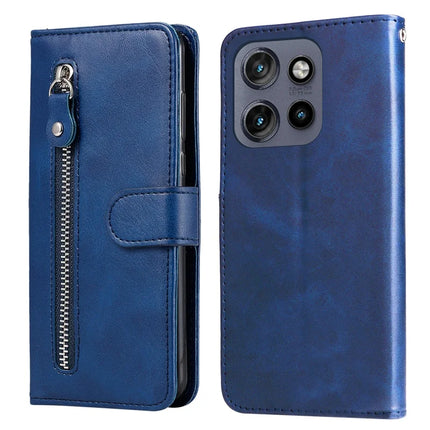 Zipper Wallet Case for Motorola Edge 50 Neo 5G / ThinkPhone 25 5G / Moto S50 5G PU Leather Phone Cover Calf Texture - Blue