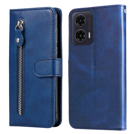 For Motorola Moto G35 5G Case Zipper Wallet Calf Texture PU Leather Phone Cover - Blue