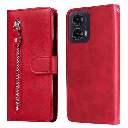 For Motorola Moto G35 5G Case Zipper Wallet Calf Texture PU Leather Phone Cover - Red